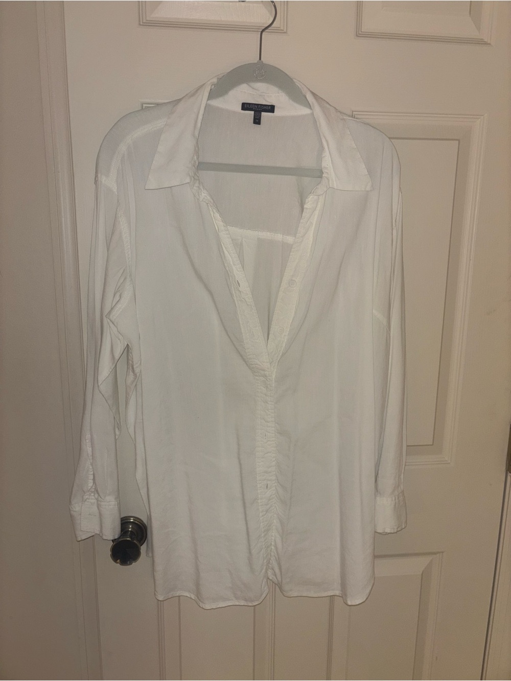 Eileen Fisher Linen White Relaxed Button-Front Shirt